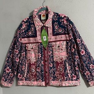 Farm Rio Ainika Charm Teal Floral Pink and Blue Jacket NWT